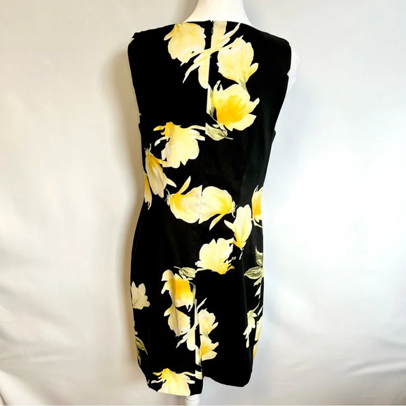 Alyx Black Yellow Floral Sleeveless Fitted Midi Spring Dress Women’s Size 10 - Picture 8 of 15